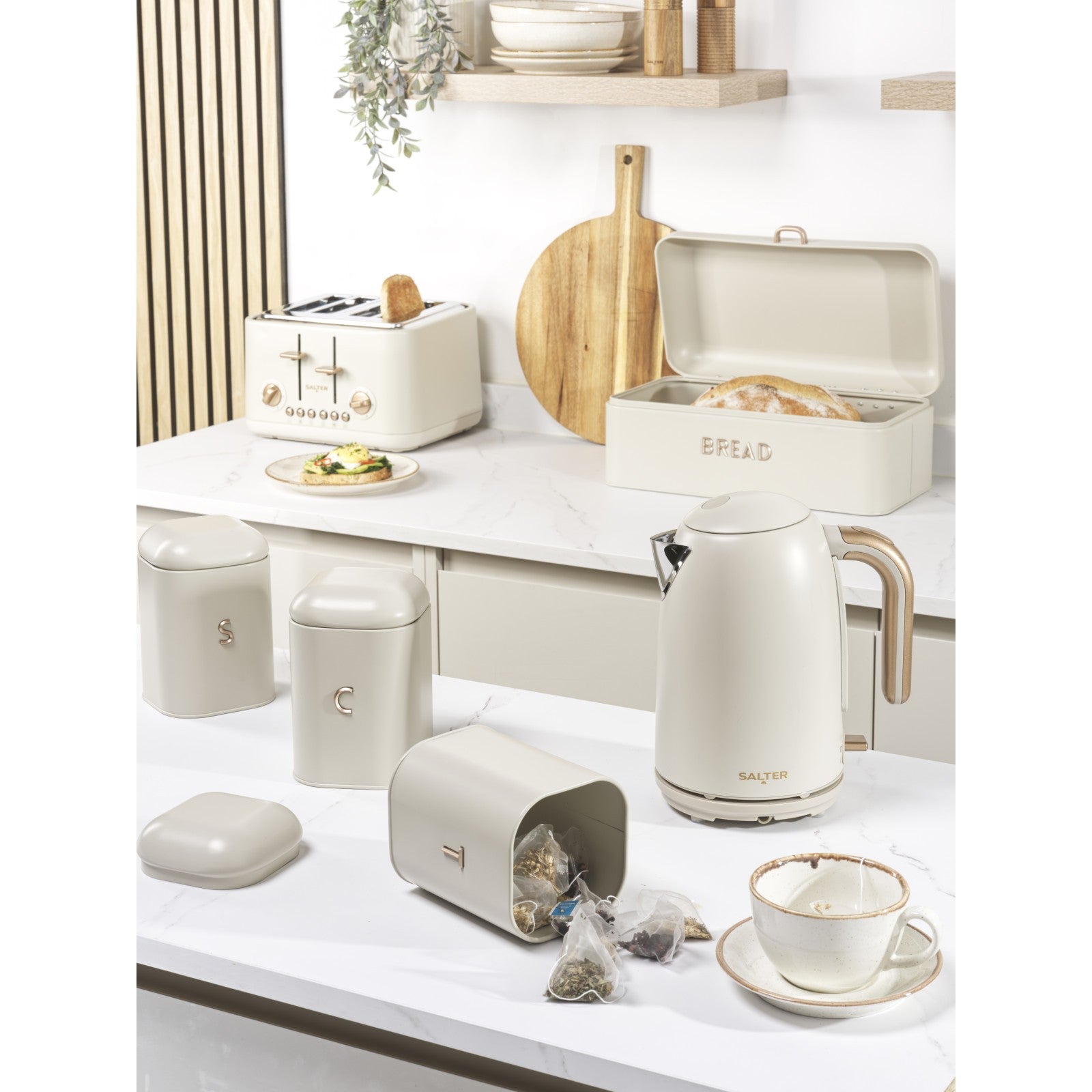 Salter Stone Pebble Kettle & 4-Slice Toaster Set, 1.7L, Fast Boil, Wide Slots