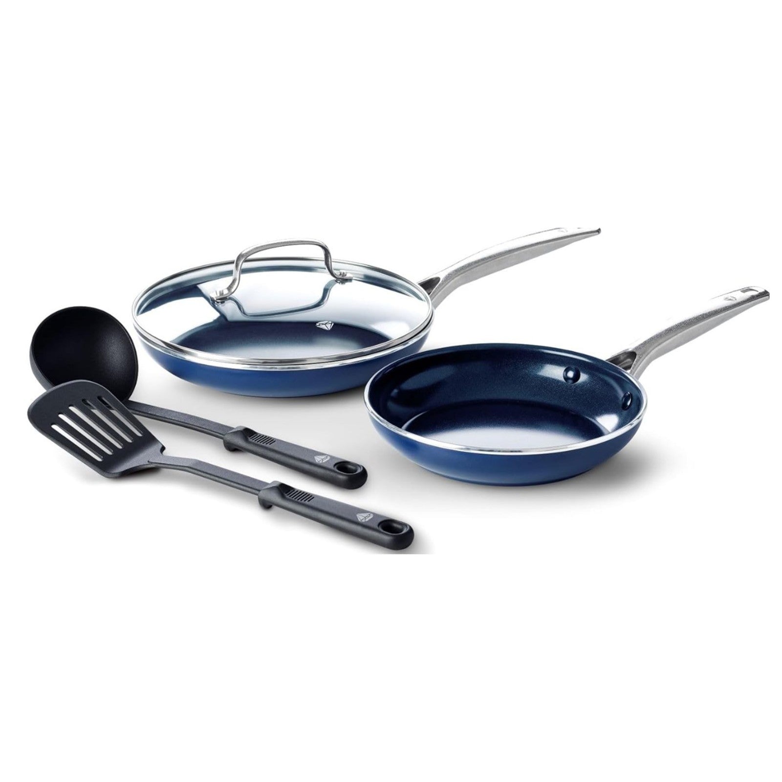 Blue Diamond 5-Piece Cookware Set Durable Ceramic Pfas-Free Non-Stick (Open Box)