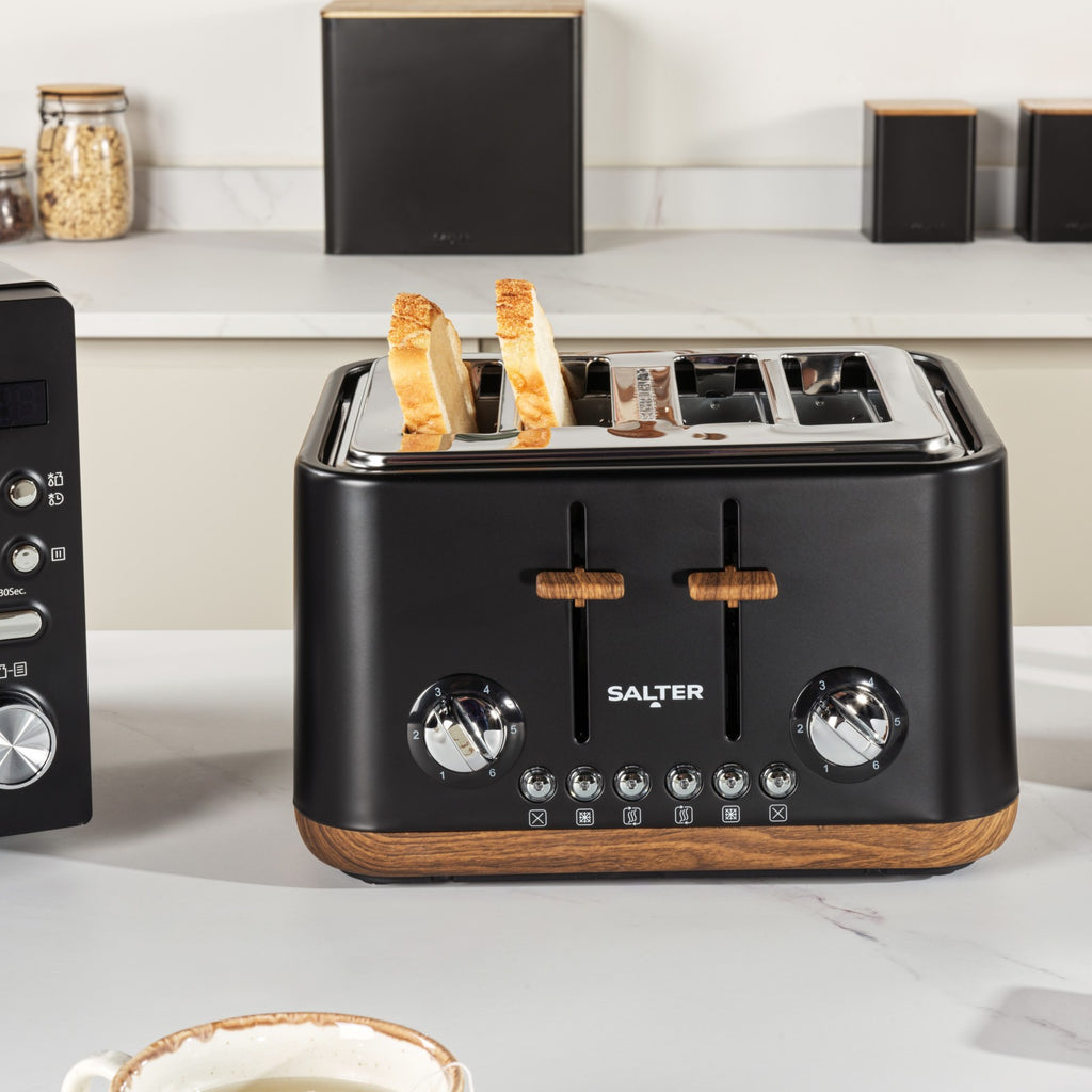 Salter Toronto Kettle Toaster Microwave Set 1.7L Fast Boil 4 Wide Slot Black