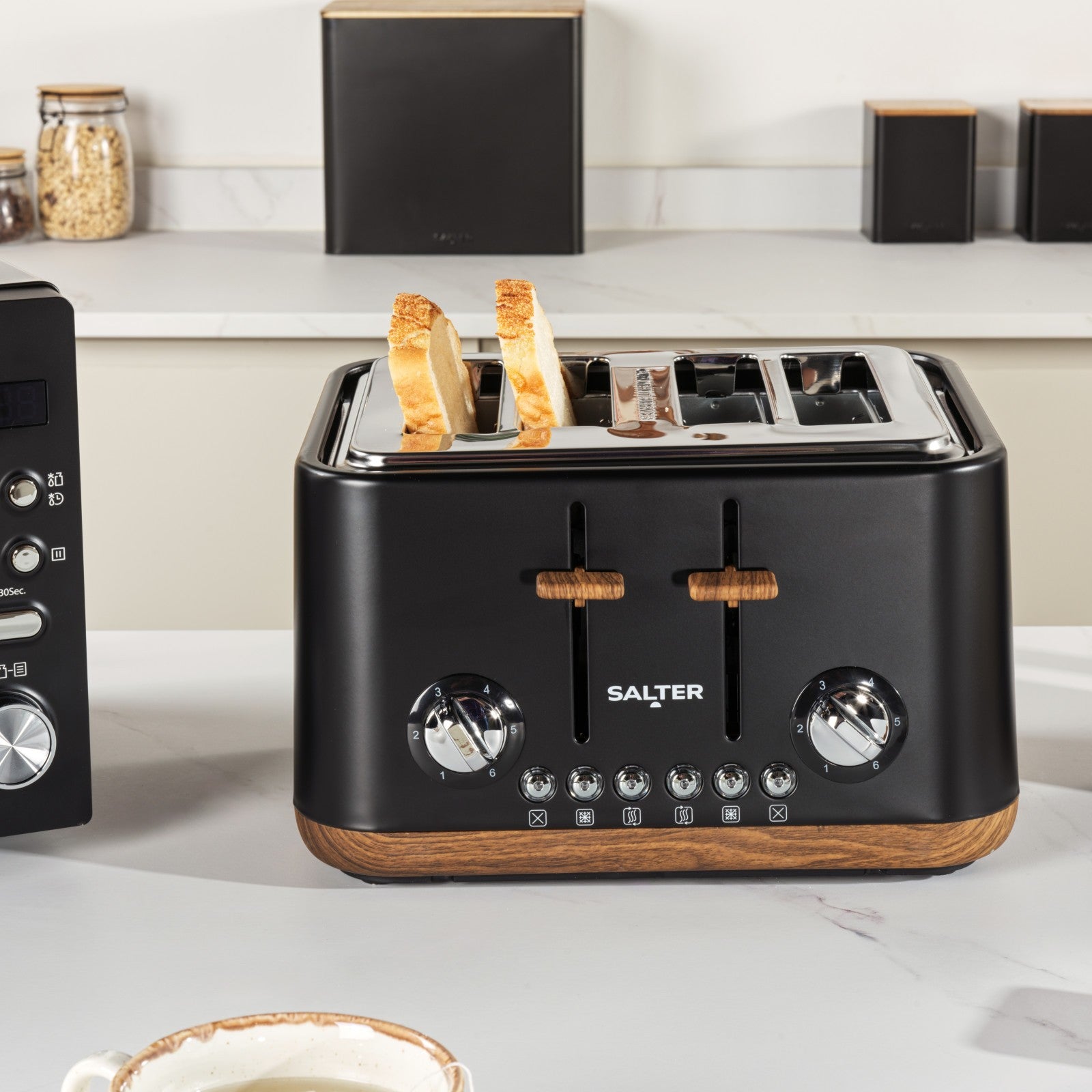 Salter Toronto Kettle Toaster Microwave Set 1.7L Fast Boil 4 Wide Slot Black