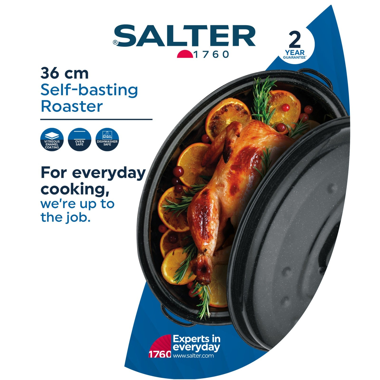 Salter Self-Basting Roaster 36 Cm Romano Vitreous Enamel Dishwasher Safe Black