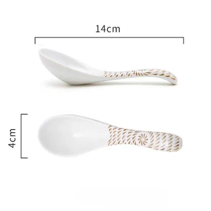 Japanese Classical Ceramic Bowls Tableware Kitchen Soup Noodle Rice Bowl Big Ramen Bowl Spoon and Teacup