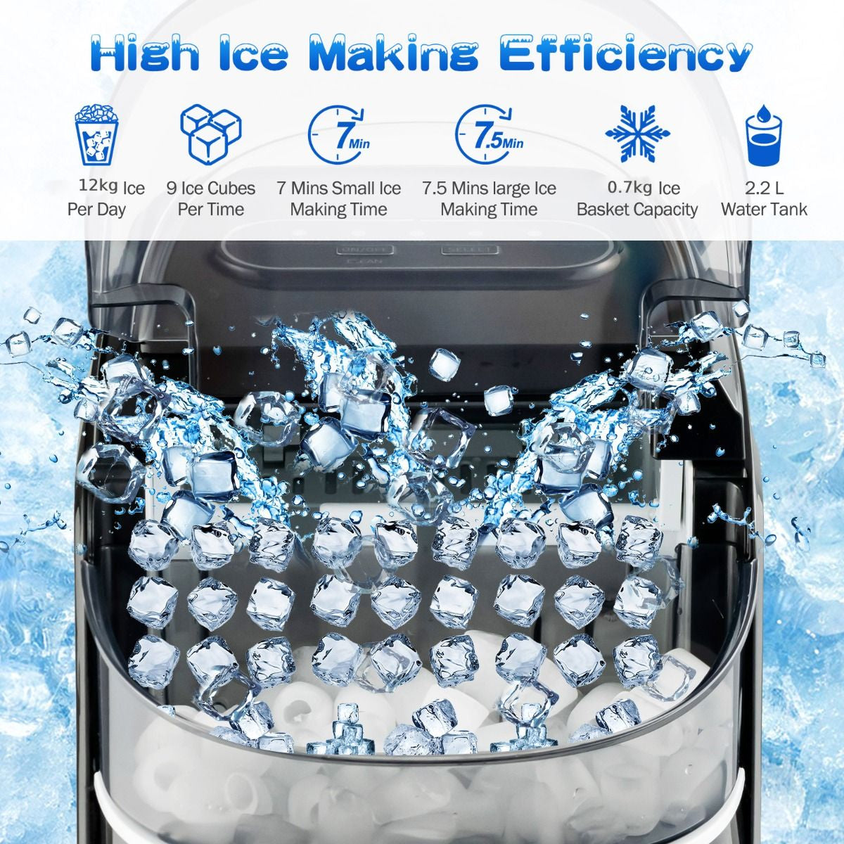 Portable Countertop Ice Maker with Ice Scoop and Basket