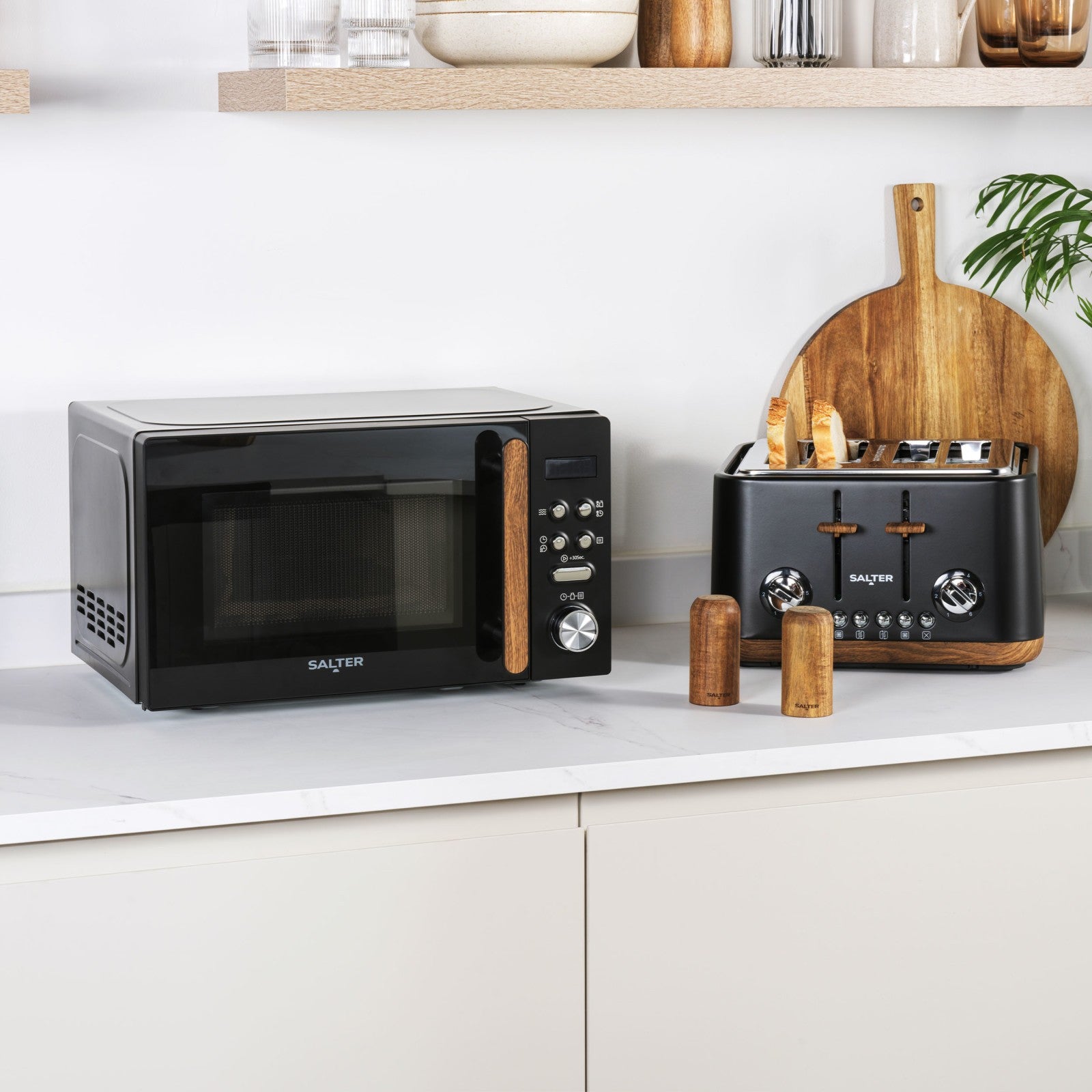 Salter Toronto Kettle Toaster Microwave Set 1.7L Fast Boil 4 Wide Slot Black