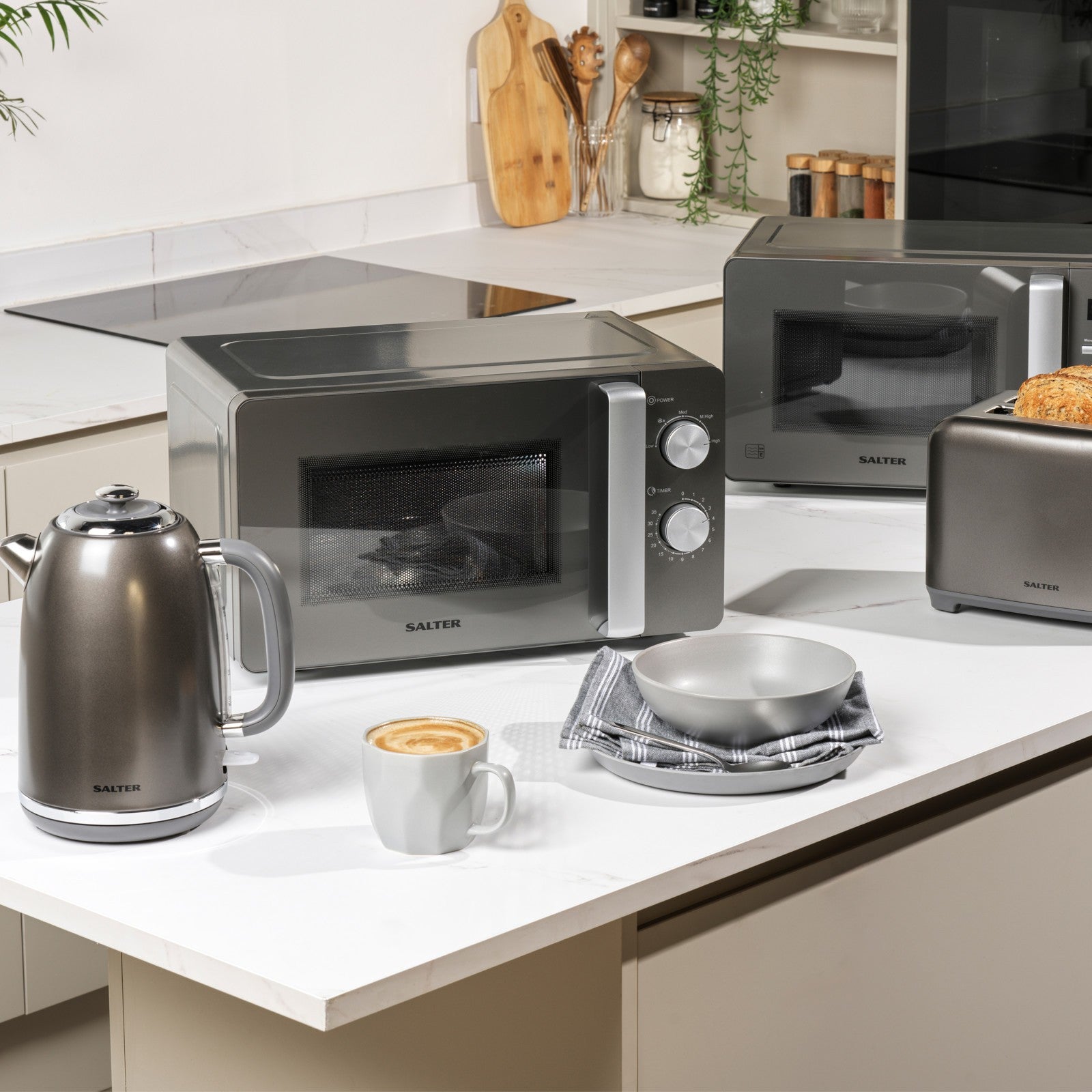 Salter Cosmos Kettle Toaster Digital Microwave Set Countertop Fast Boil 2-Slice