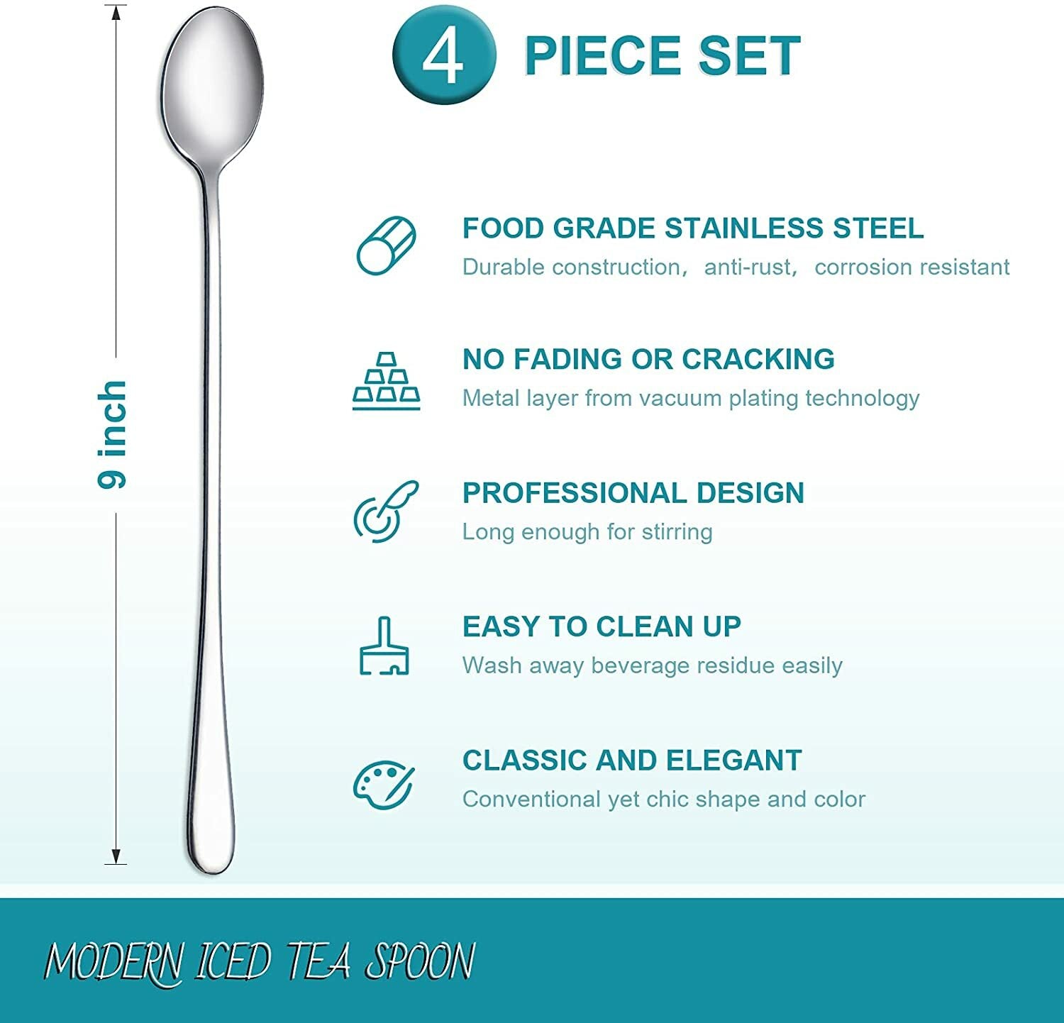 Latte Spoons – Long Handle Coffee, Dessert & Ice Cream Sundae Spoons, High Quali