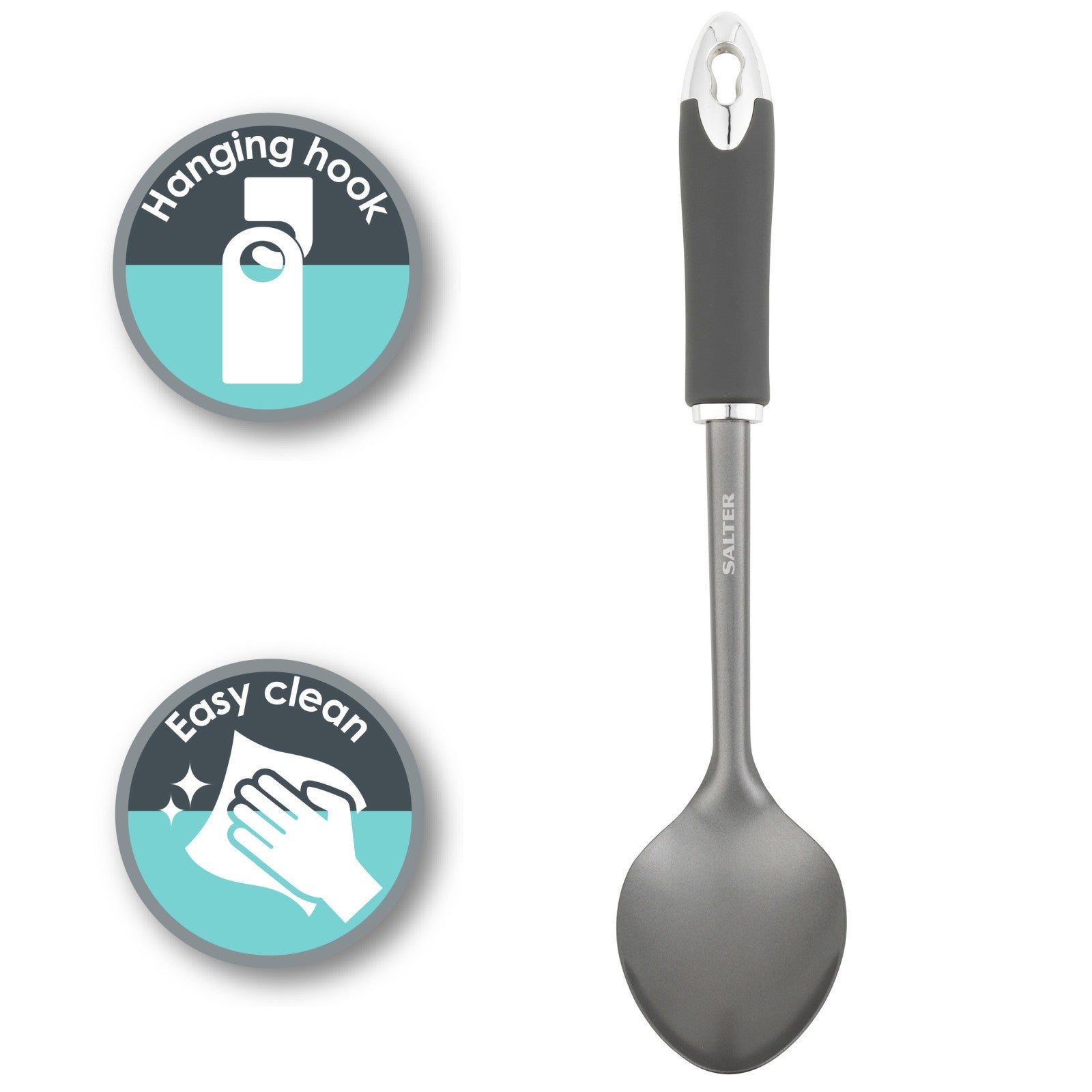 Salter Solid Spoon Serve Cooking Kitchen Utensil Nonstick Easy Clean Cosmos Grey