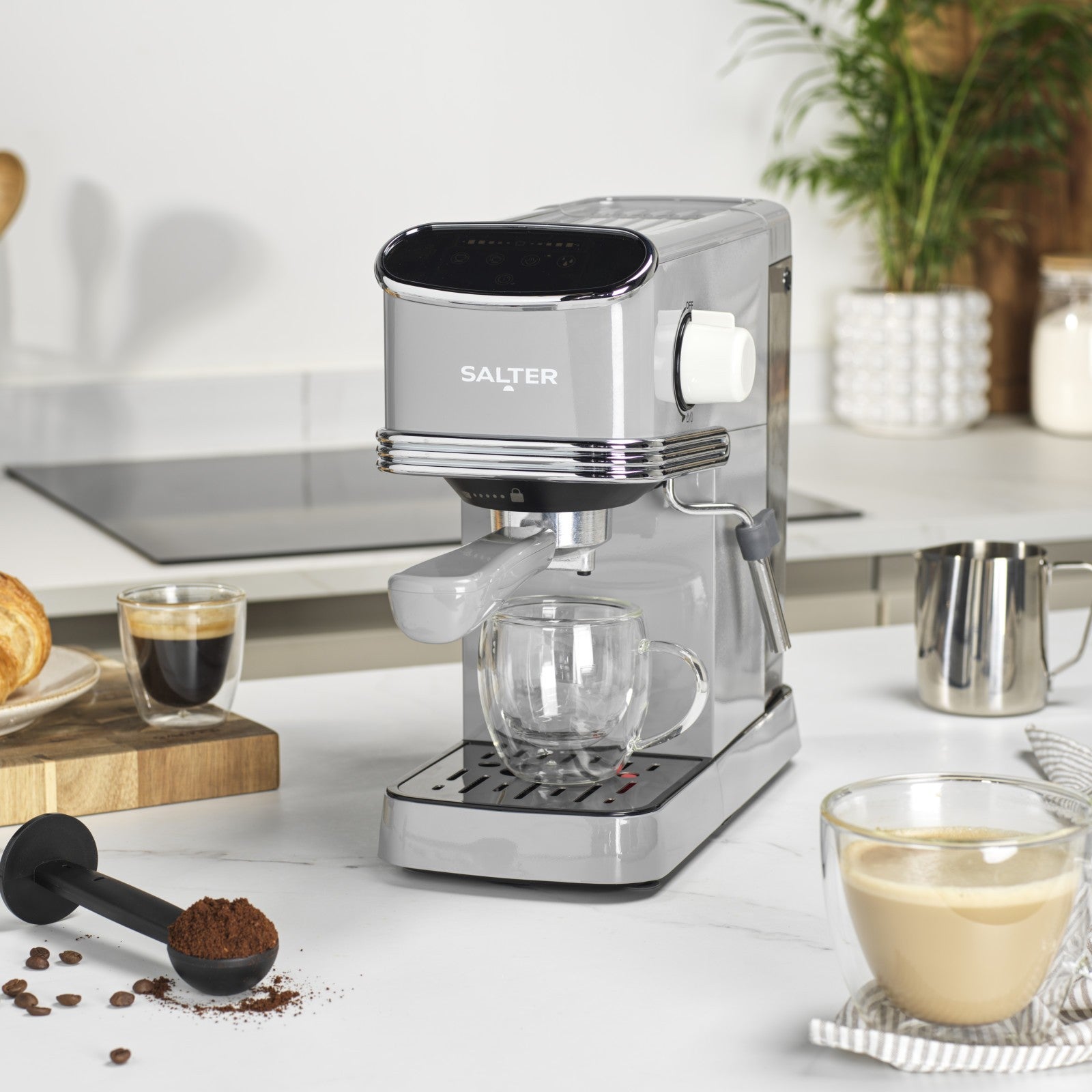 Salter Retro 3-Piece Countertop Set Espresso Machine, 1.7L Kettle & Toaster Grey