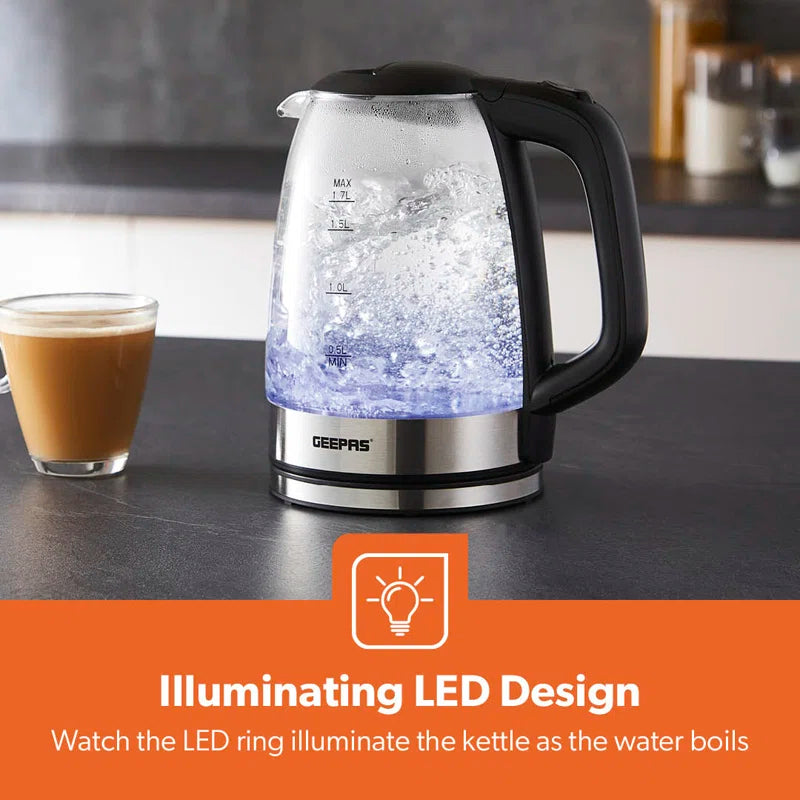 Illuminating Electric Glass Kettle 1.7L Cordless Jug Kettle with Stainless Steel Heating Element 2200W