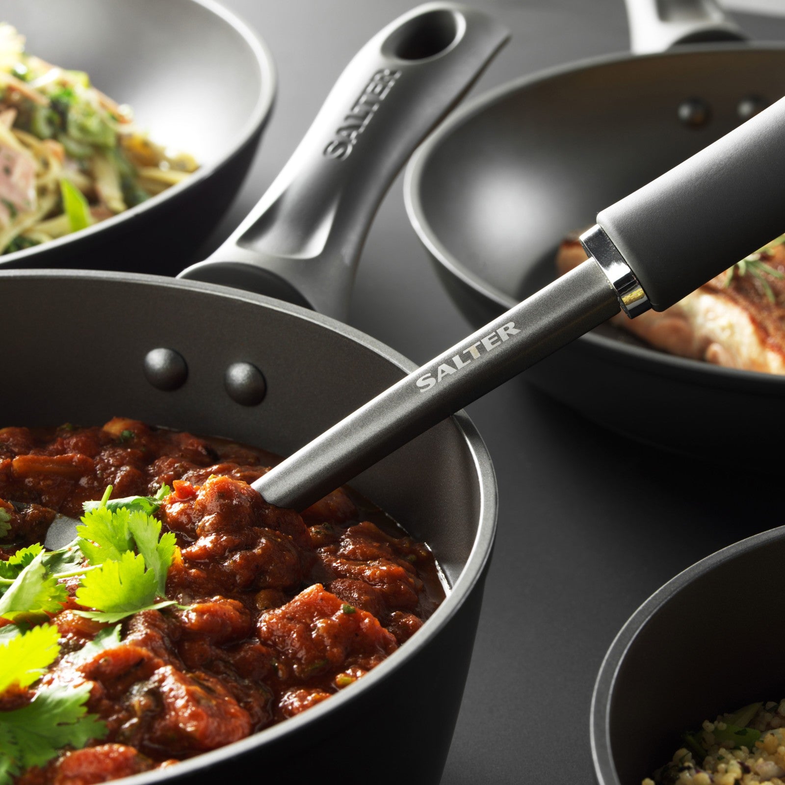 Salter Solid Spoon Serve Cooking Kitchen Utensil Nonstick Easy Clean Cosmos Grey