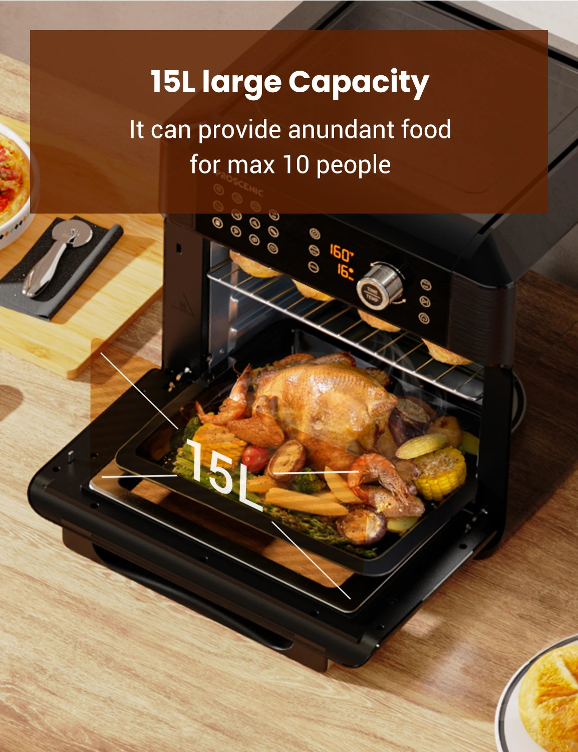 [EU Direct]  T31 Air Fryer Oven 1700W 15L Digital Air Fryer Oven with Rapid Air Circulation LED Touchscreen & APP/ALEXA Control 12 Preset Programs 100+ Online Recipes