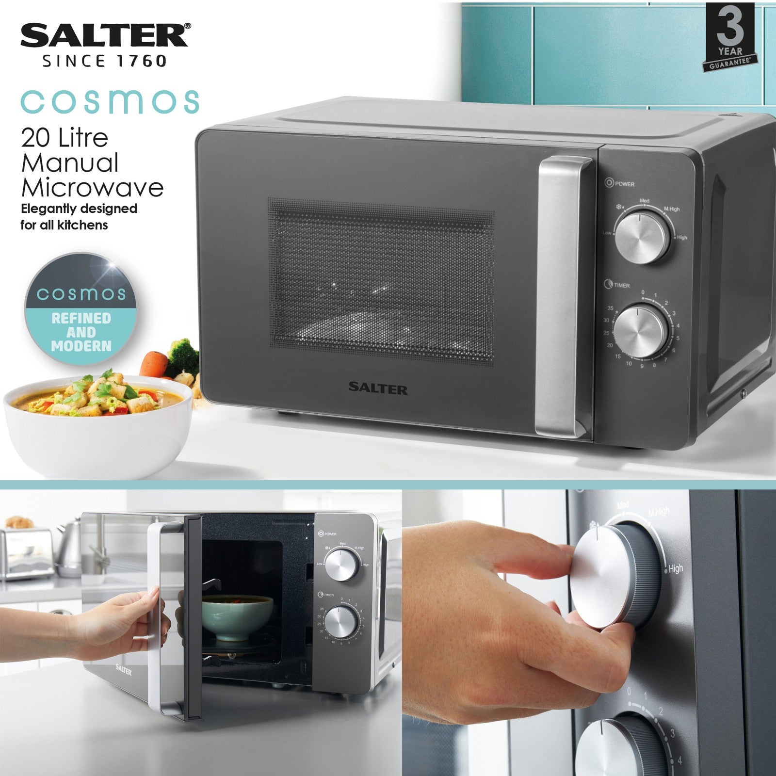 Salter Cosmos Kettle Toaster Microwave Set Kitchen Countertop Fast Boil 2-Slice