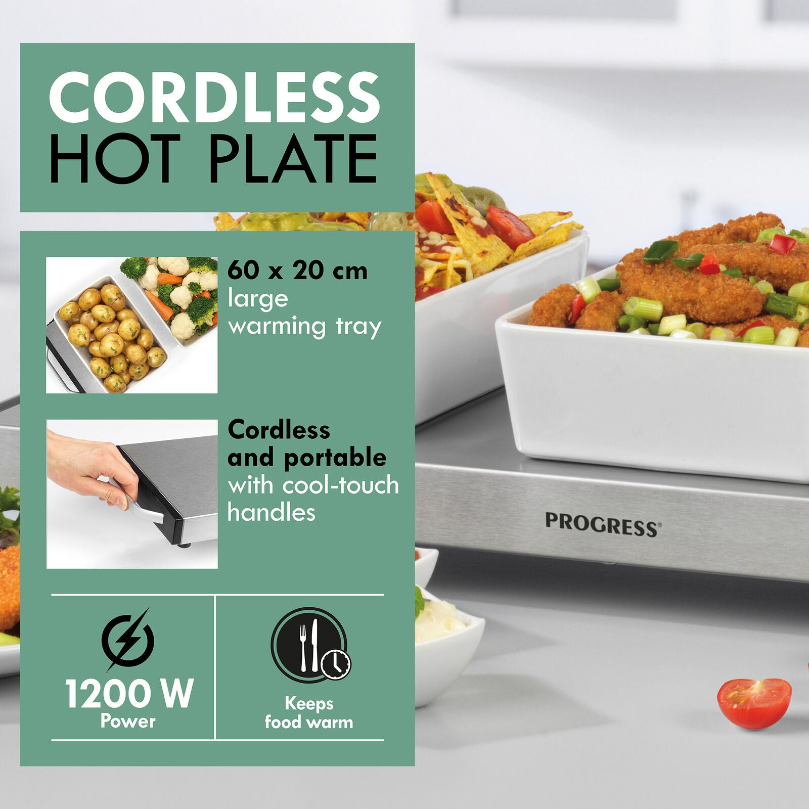 Progress Hot Plate Food Warmer Buffet Server Warming Tray Cordless (Open Box)