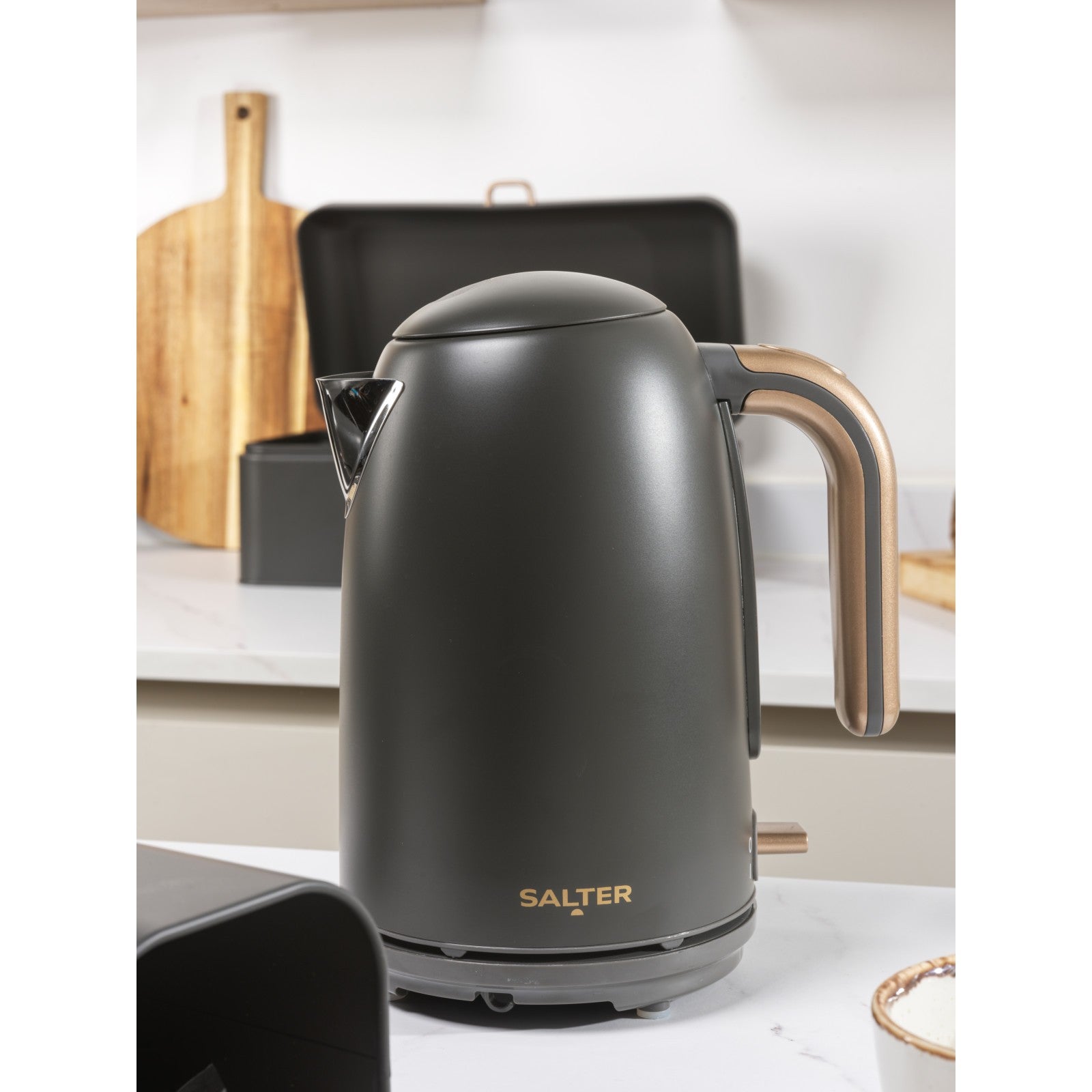 Salter Pebble 1.7L Fast Boil Kettle, 4-Slice Toaster, Bread Bin & Countertop Set