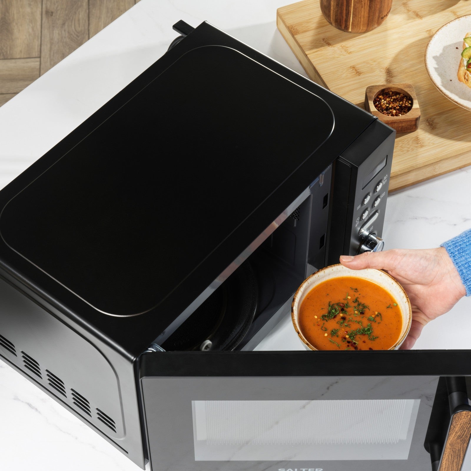 Salter Toronto Kettle Toaster Microwave Set 1.7L Fast Boil 4 Wide Slot Black