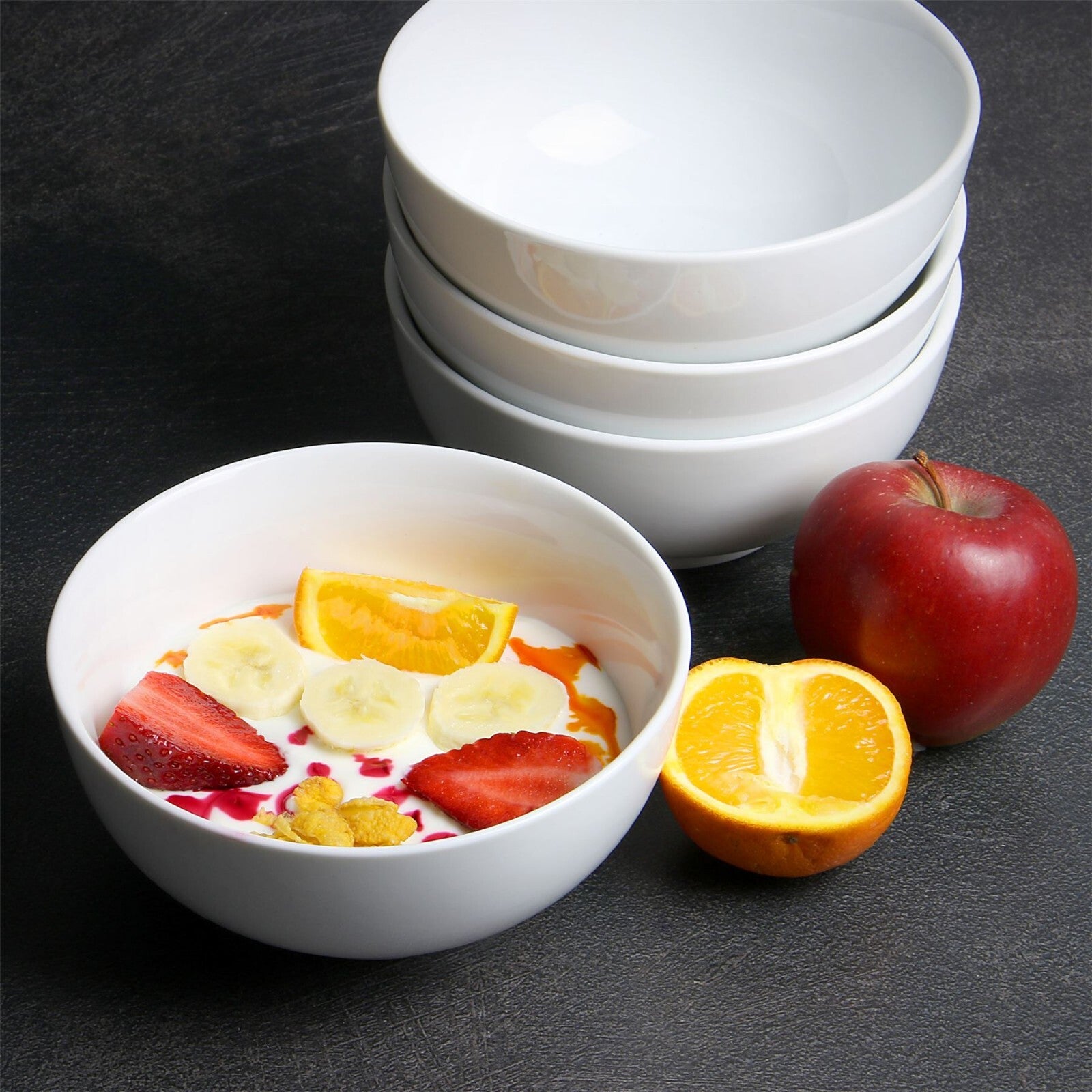 White Porcelain Bowls 600Ml - Set of 4 | Breakfast, Soup, Noodles | M&W