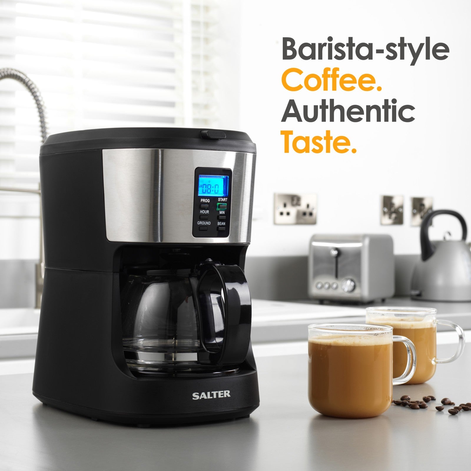 Salter Coffee Maker Machine Caffé Bean to Jug Grind & Brew with 750Ml Carafe
