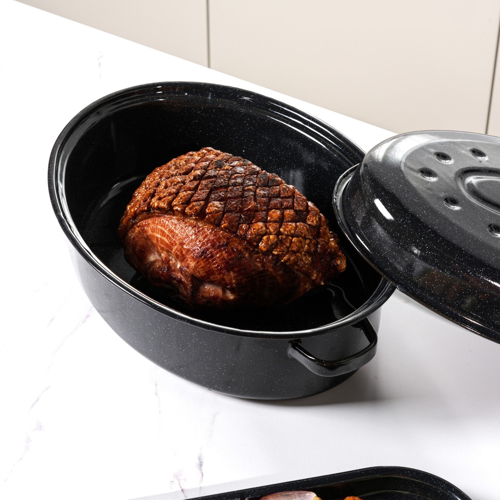 Salter Self-Basting Roaster 36 Cm Romano Vitreous Enamel Dishwasher Safe Black