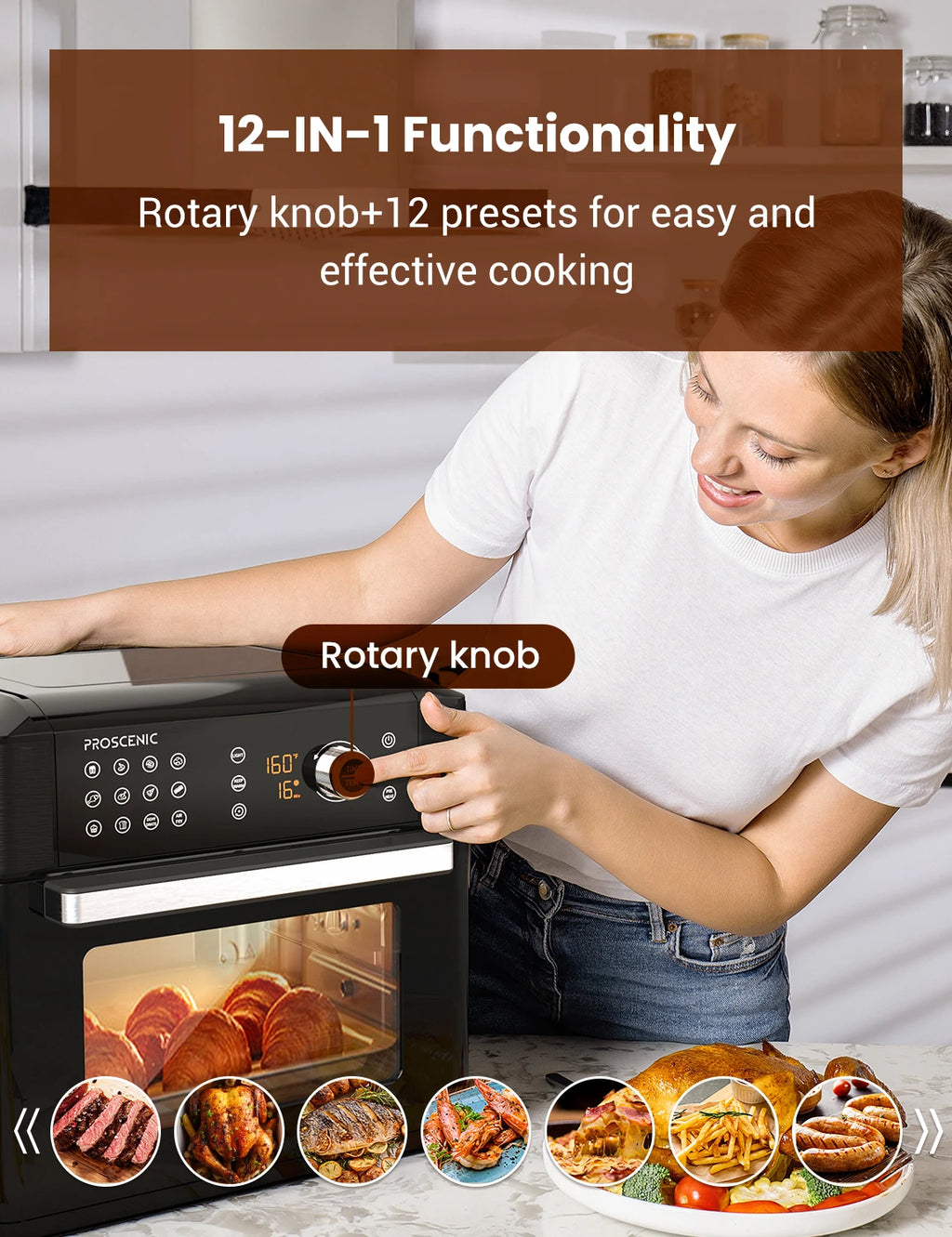 [EU Direct]  T31 Air Fryer Oven 1700W 15L Digital Air Fryer Oven with Rapid Air Circulation LED Touchscreen & APP/ALEXA Control 12 Preset Programs 100+ Online Recipes