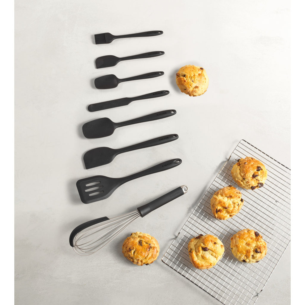 Salter Bakes Utensils Set 8 Piece Cooking Tools Easy Clean Heat Resistant Black