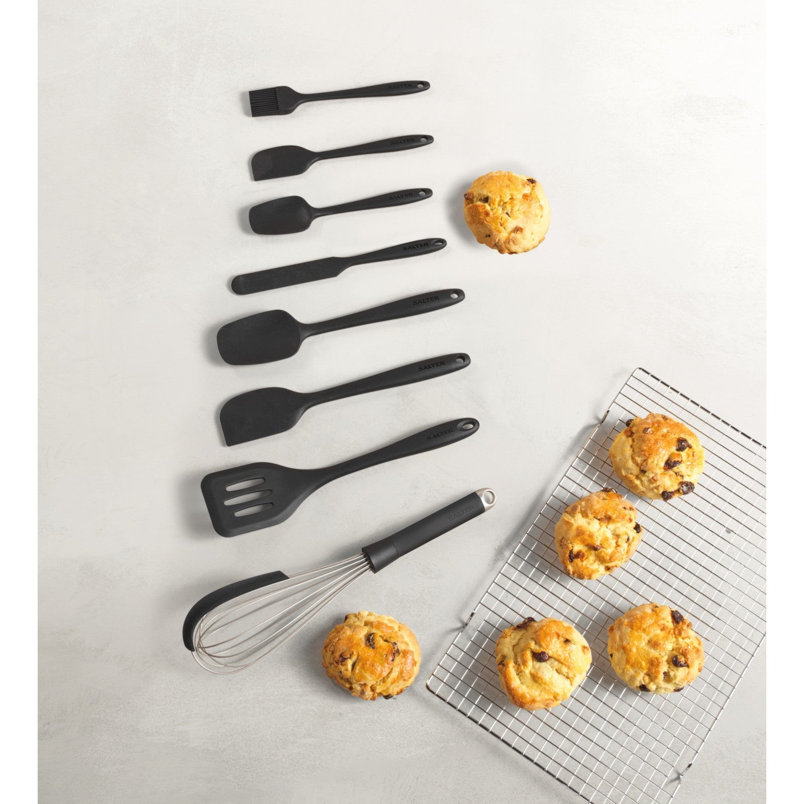 Salter Bakes Utensils Set 8 Piece Cooking Tools Easy Clean Heat Resistant Black