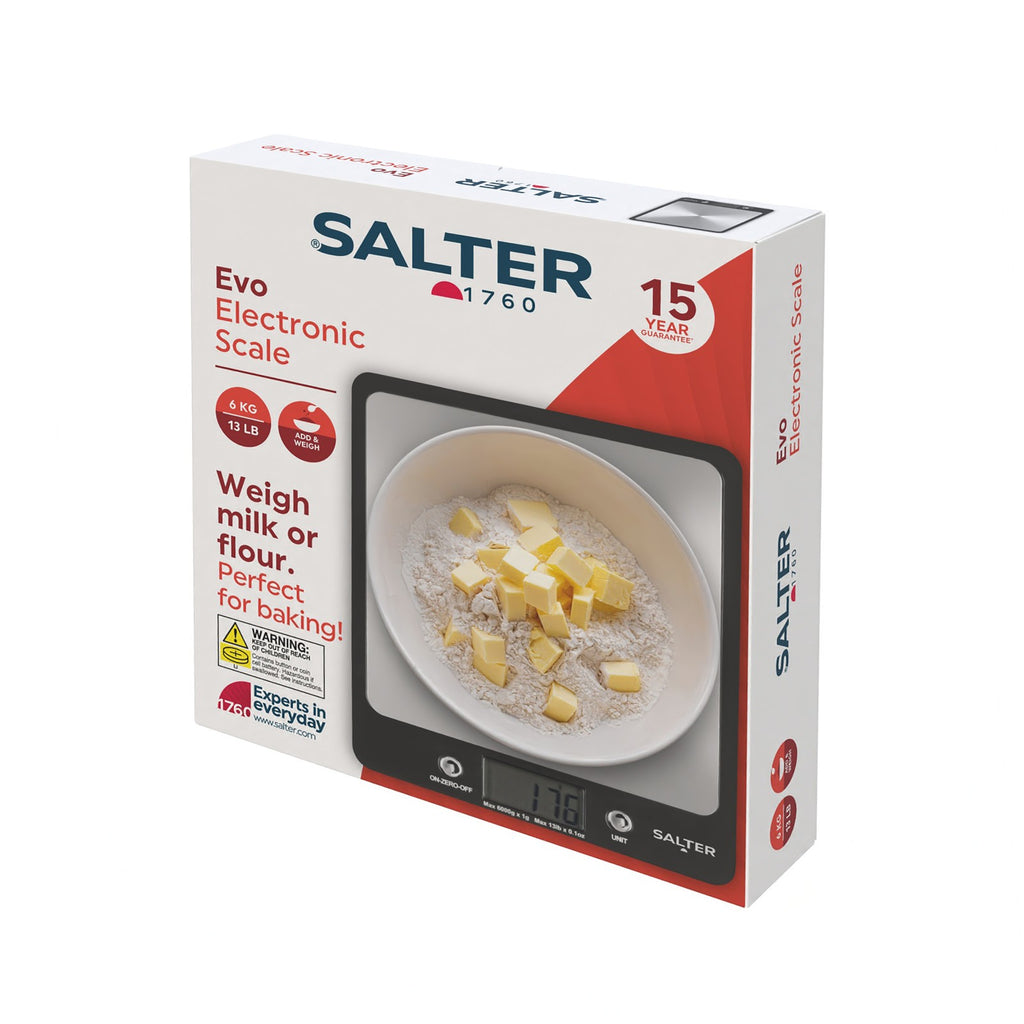 Salter Kitchen Scale Digital Stainless Steel Platform Cooking Scale Black Evo