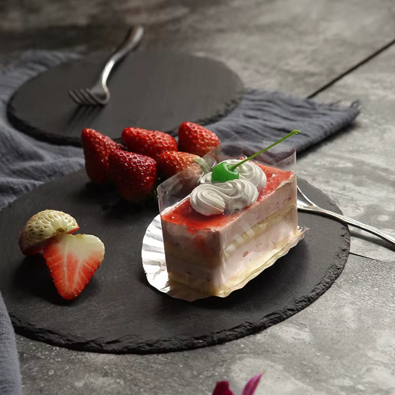 Round Western Natural Steak Stone Plates Slate Dinner Plate Kitchen Plate BBQ Dessert Cake Dishes Pizza Fruit Tray Dinner Plates