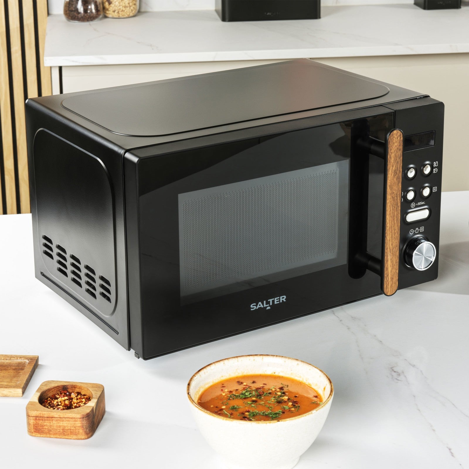 Salter Toronto Kettle Toaster Microwave Set 1.7L Fast Boil 4 Wide Slot Black