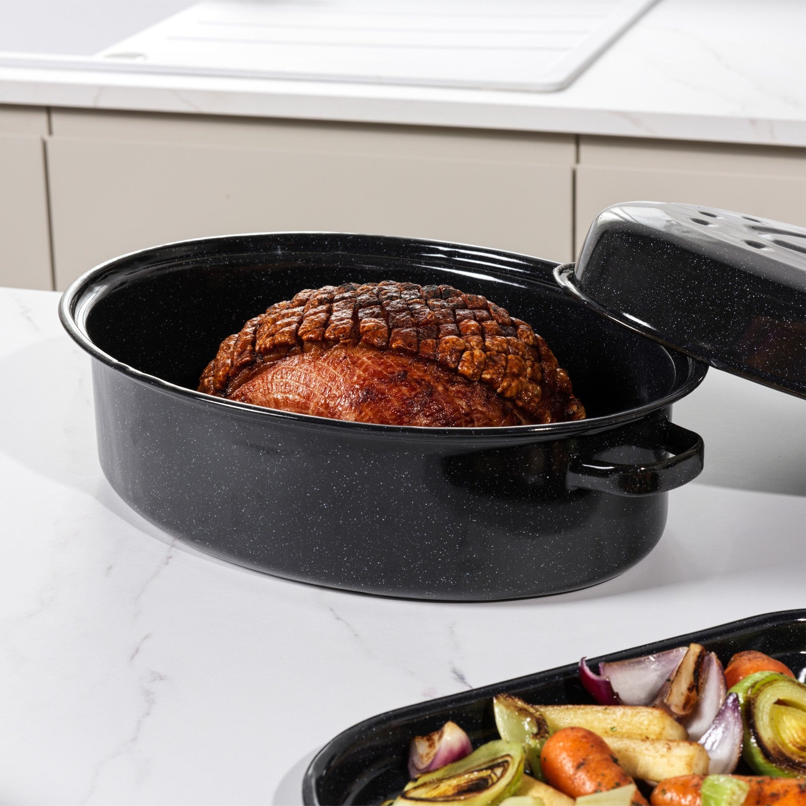 Salter Self-Basting Roaster 36 Cm Romano Vitreous Enamel Dishwasher Safe Black