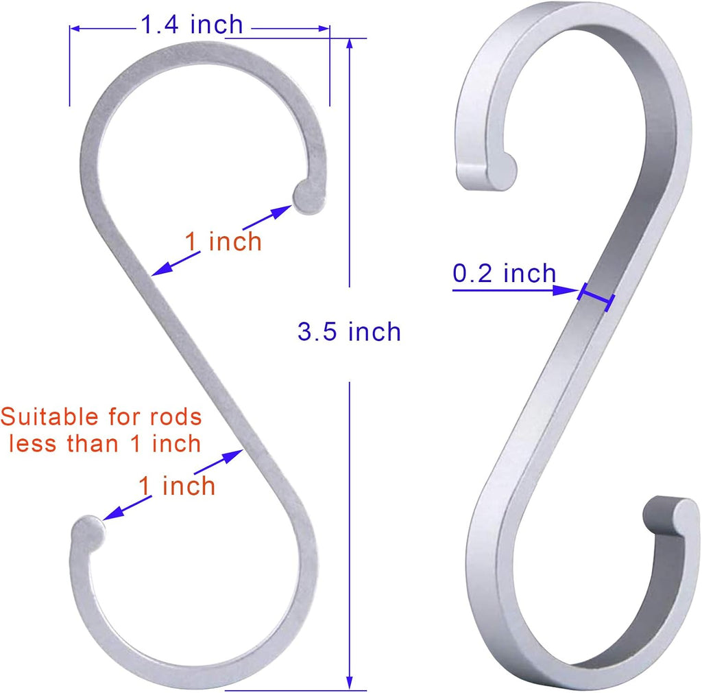 12 Pack S Hooks, Aluminum S Shaped Hooks, Heavy Duty S Hangers Hooks for Hanging Plants, Pots and Pans, Coffee Cups, Clothes Bags, Towels in Kitchen, Bedroom, Bathroom (Matte Finish Silver)
