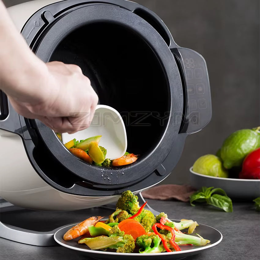 6L Multi Cooker Full Automatic Intelligent Cooker Stir Frying Cooking Machine Non-Stick Cooking Wok Pot Touch Panel Cooker Robot