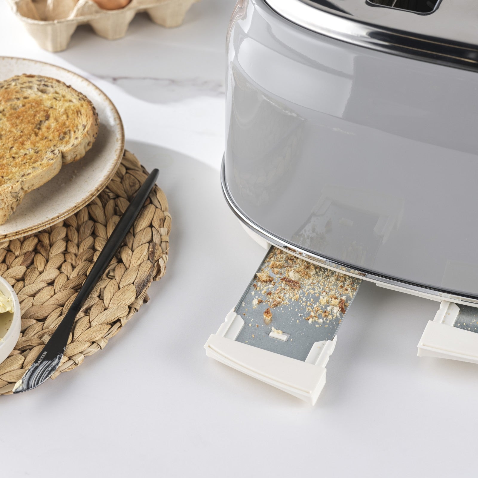 Salter Retro 4-Slice Toaster Wide Slot 6 Level Defrost Removable Crumb Tray Grey