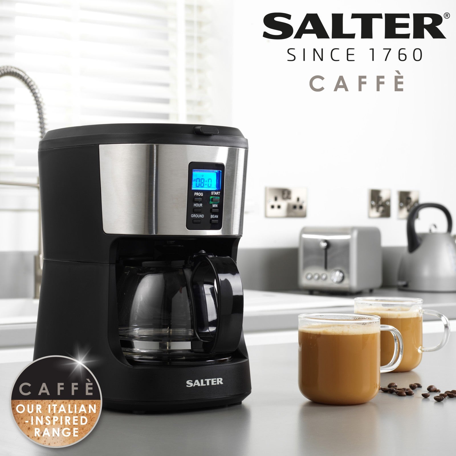 Salter Coffee Maker Machine Caffé Bean to Jug Grind & Brew with 750Ml Carafe