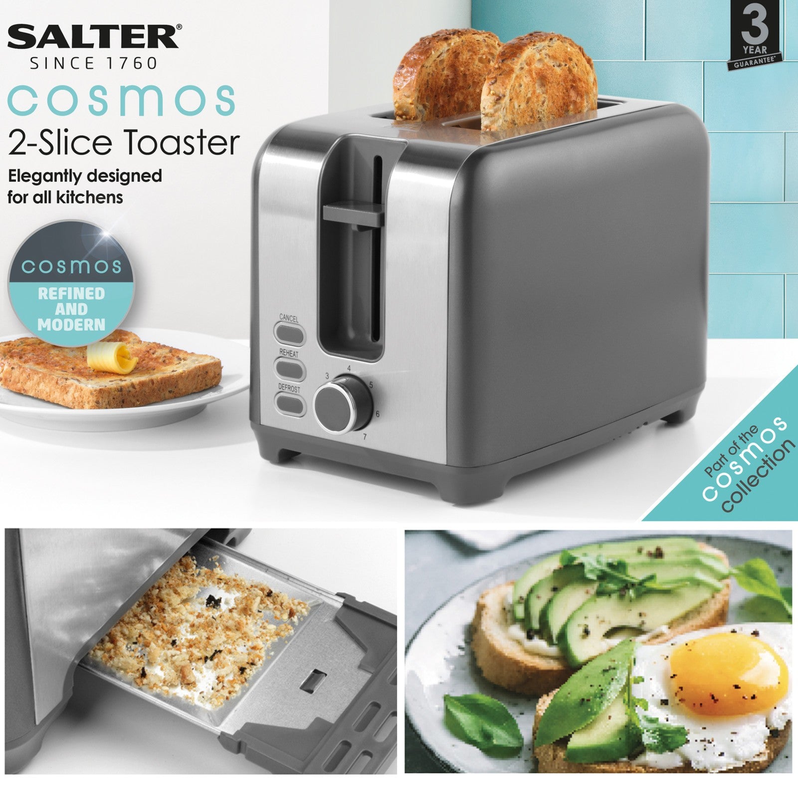 Salter Cosmos Kettle Toaster Digital Microwave Set Countertop Fast Boil 2-Slice