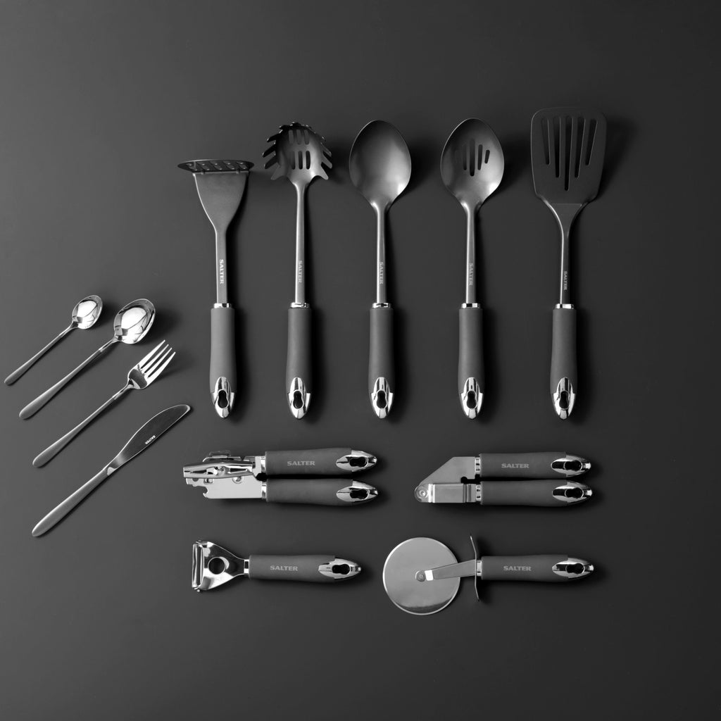 Salter Solid Spoon Serve Cooking Kitchen Utensil Nonstick Easy Clean Cosmos Grey