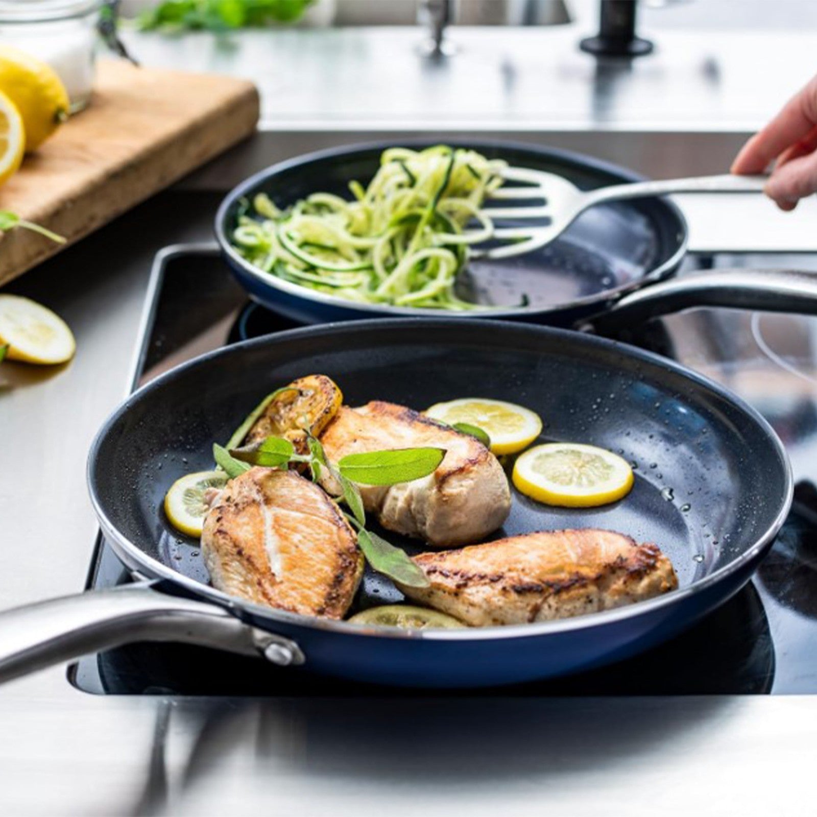 Blue Diamond 5-Piece Cookware Set Durable Ceramic Pfas-Free Non-Stick (Open Box)