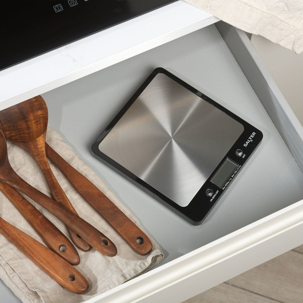 Salter Kitchen Scale Digital Stainless Steel Platform Cooking Scale Black Evo