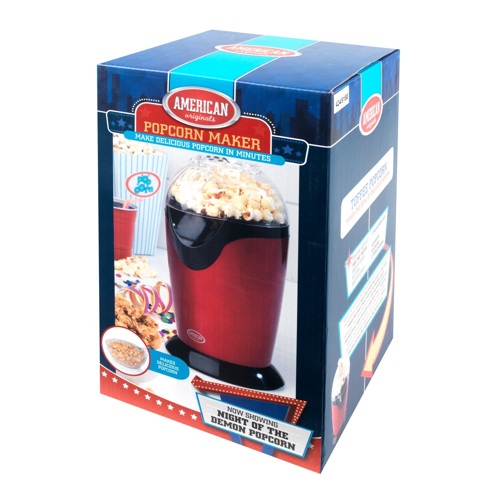 Electric Hot Air Popcorn Maker Healthy Snack Maker 1100W Red American Originals