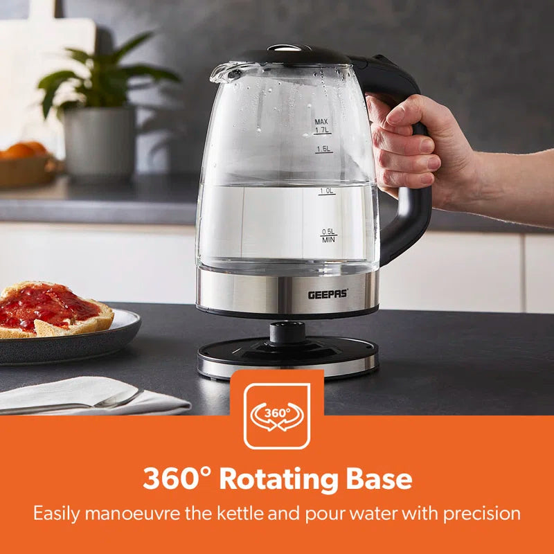 Illuminating Electric Glass Kettle 1.7L Cordless Jug Kettle with Stainless Steel Heating Element 2200W