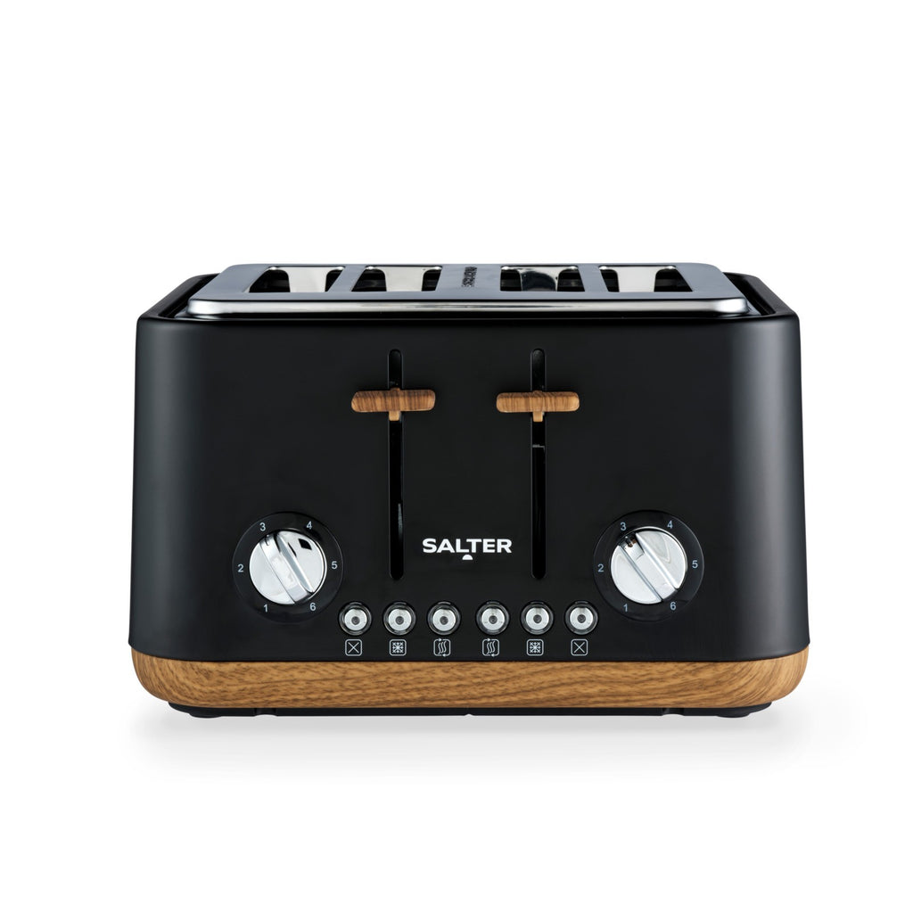 Salter 4-Slice Toaster Wide Slots for Thick Bread Crumb Tray Black Wood Effect