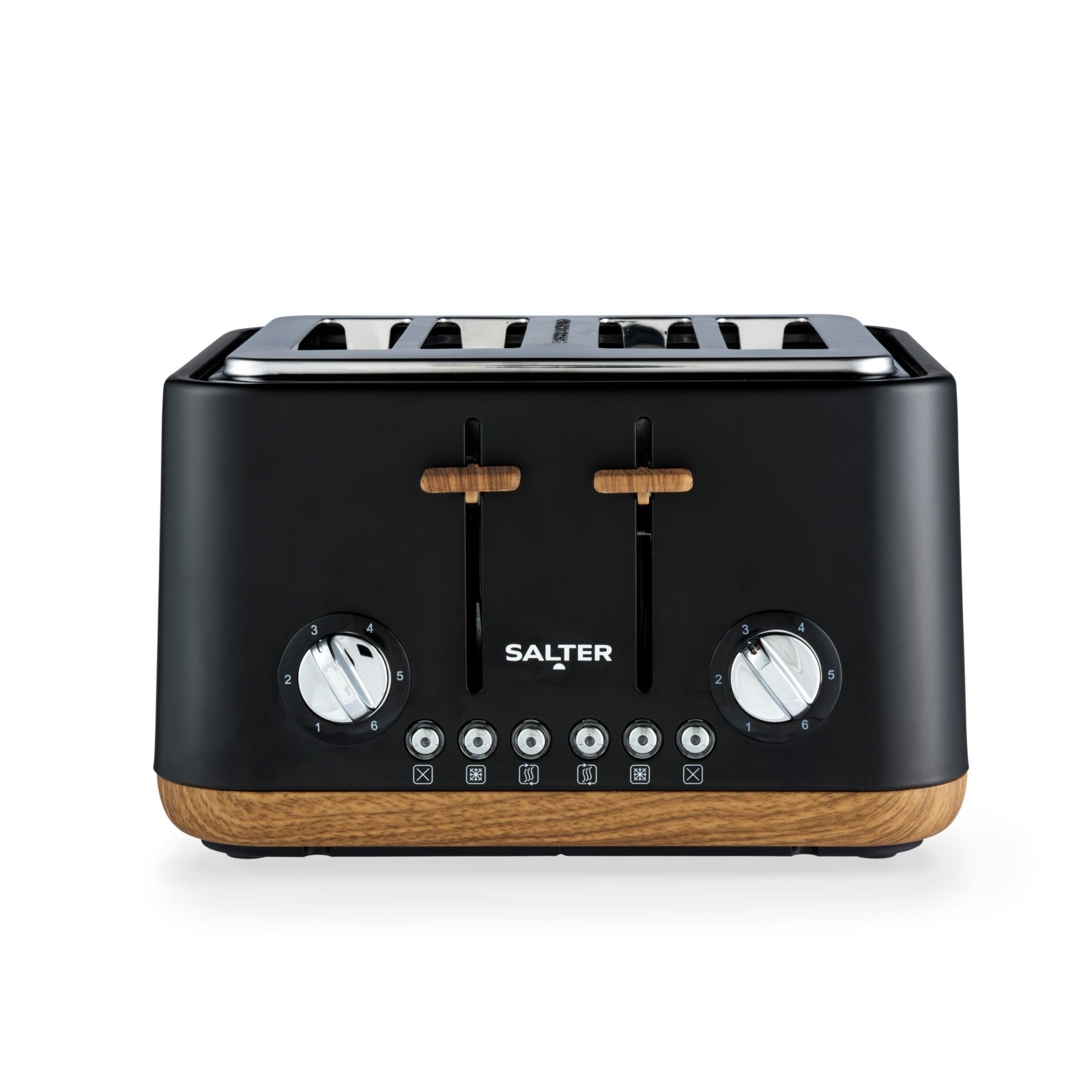 Salter 4-Slice Toaster Wide Slots for Thick Bread Crumb Tray Black Wood Effect