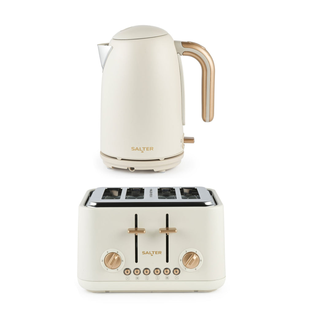 Salter Stone Pebble Kettle & 4-Slice Toaster Set, 1.7L, Fast Boil, Wide Slots