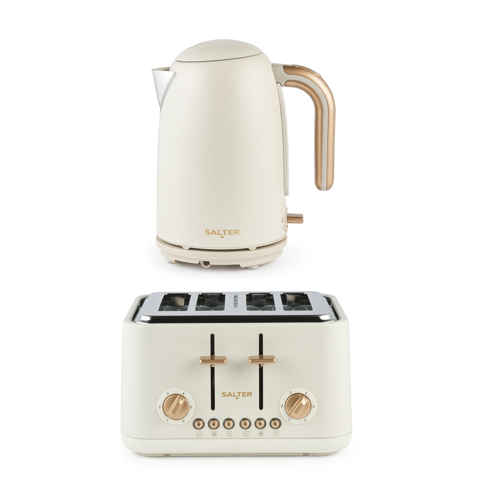 Salter Stone Pebble Kettle & 4-Slice Toaster Set, 1.7L, Fast Boil, Wide Slots