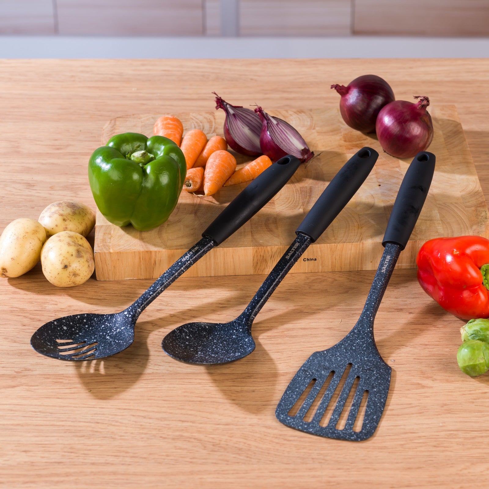 Salter Kitchen Utensil Set Solid Spoon Slotted Spoon Slotted Turner Megastone