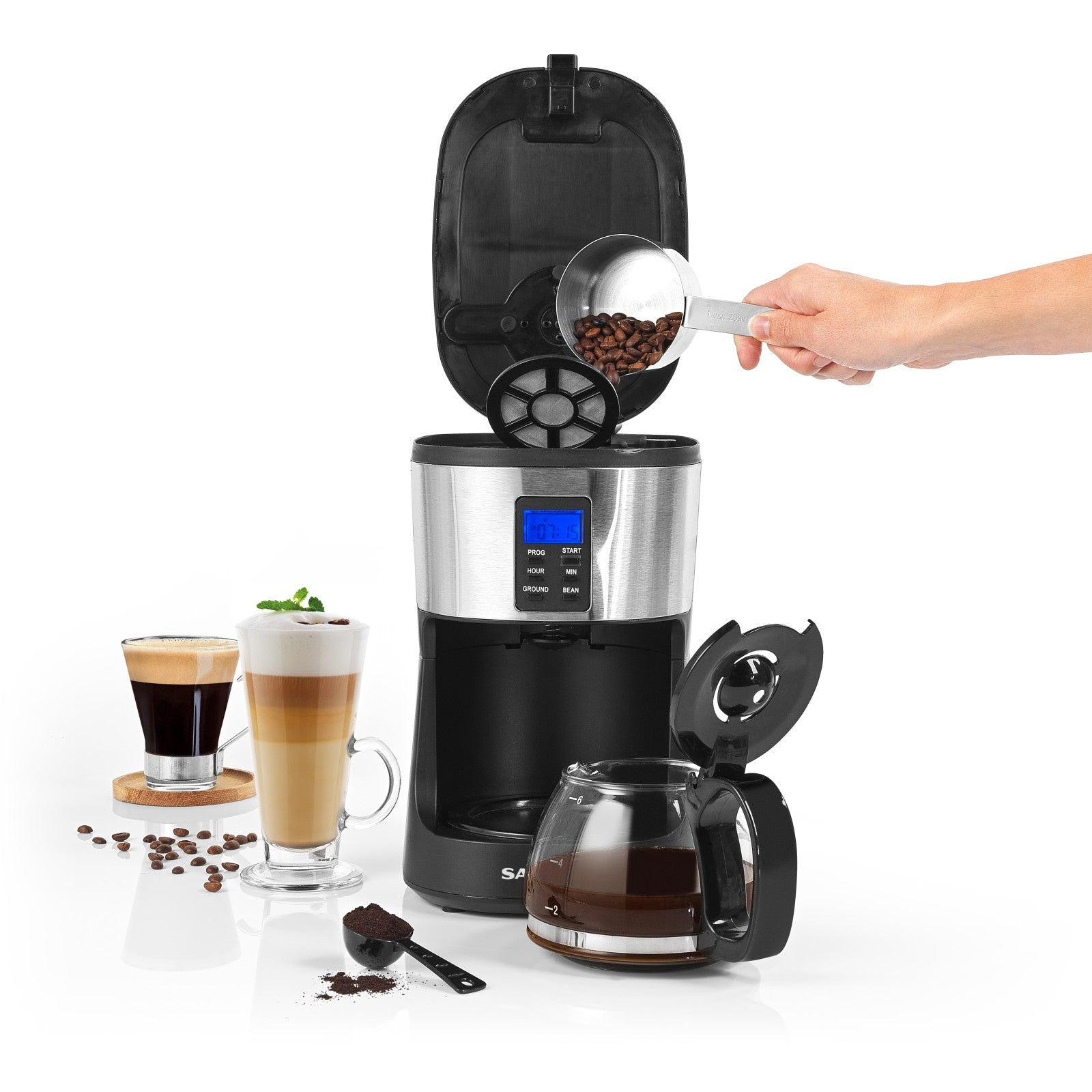 Salter Coffee Maker Machine Caffé Bean to Jug Grind & Brew with 750Ml Carafe
